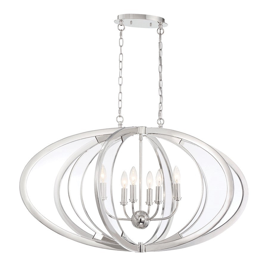 Eurofase Amherst 6-Light Oval Chandelier, Polished Nickel/White