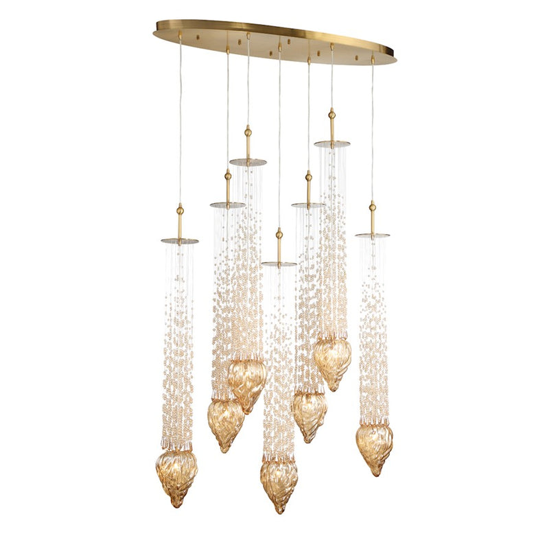Eurofase Cascata 7-Light Oval Chandelier, Polished Gold/Amber