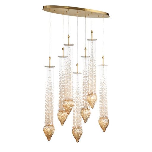 Eurofase Cascata 7-Light Oval Chandelier, Polished Gold/Amber