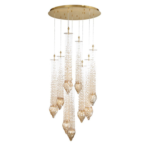 Eurofase Cascata 9-Light Chandelier, Polished Gold/Amber