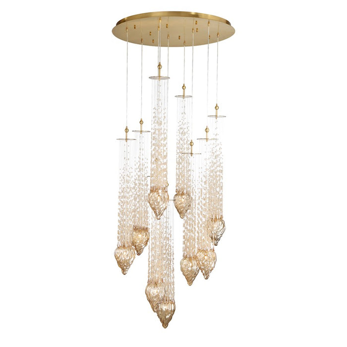 Eurofase Cascata 9-Light Chandelier, Polished Gold/Amber