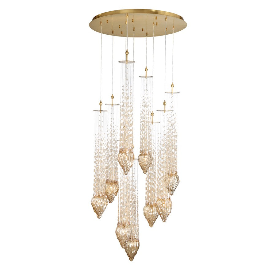 Eurofase Cascata 9-Light Chandelier, Polished Gold/Amber
