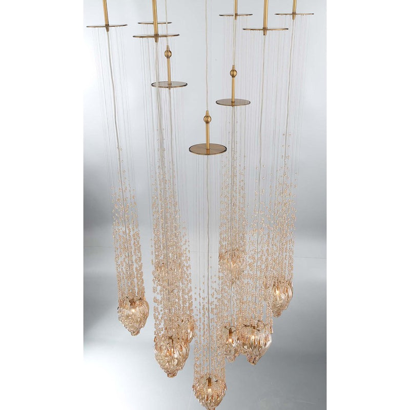 Eurofase Cascata 9-Light Chandelier, Polished Gold/Amber