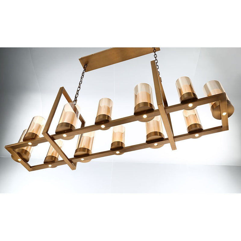 Eurofase Londra 24-Light Rectangular LED Chandelier, Brass/Amber