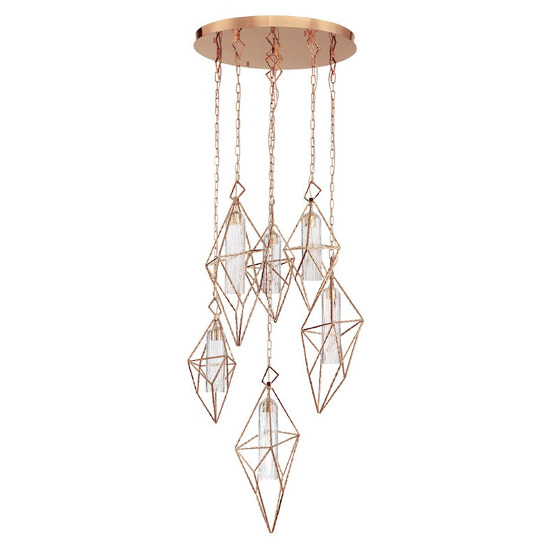 Eurofase Verdino 25" Round Chandelier, Rose Gold/Seeded Glass