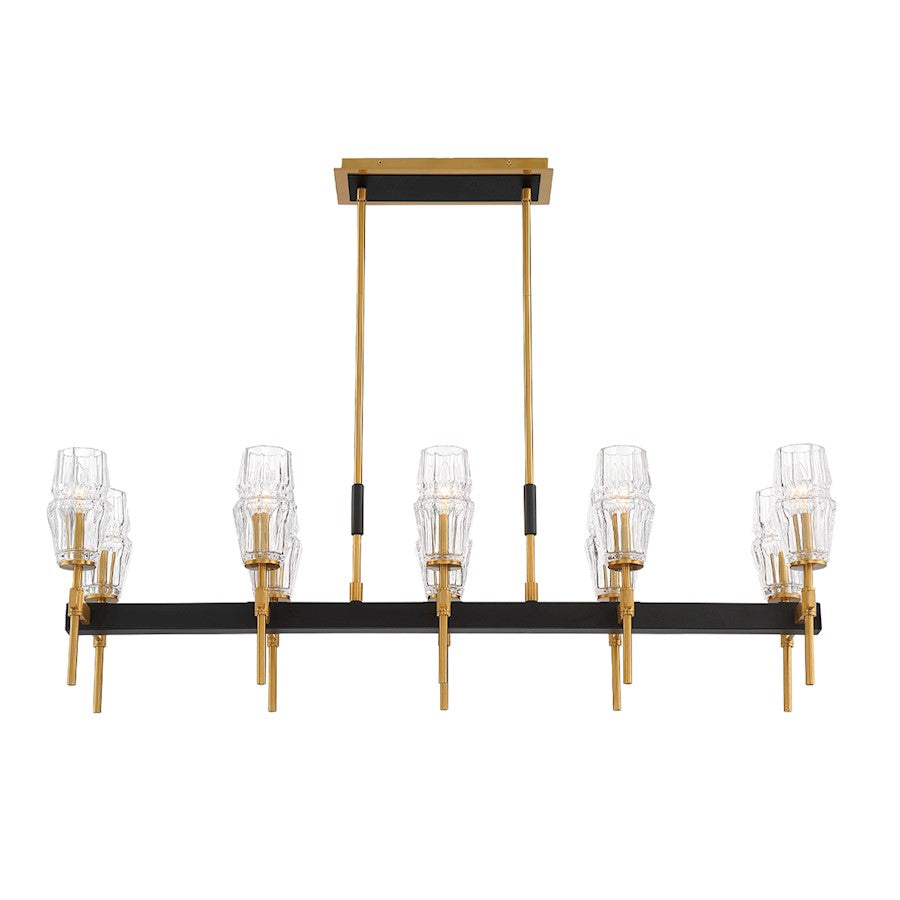 Eurofase Gladstone 10-Light Linear Chandelier, Brass/Black/Clear