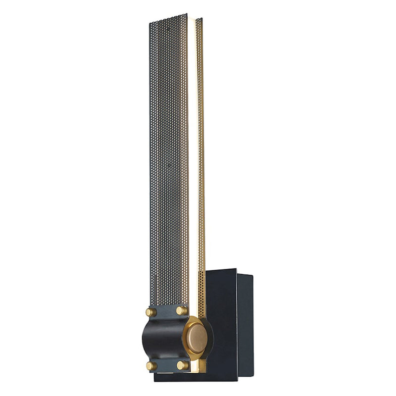 Eurofase Admiral 5in Wide Wall Sconce | Industrial Matte Black & Brass | Bathroom & Bedroom Accent Light | 18W Integrated LED | Dimmable | 37052-010