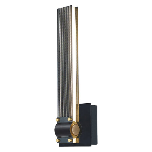 Eurofase Admiral 5in Wide Wall Sconce | Industrial Matte Black & Brass | Bathroom & Bedroom Accent Light | 18W Integrated LED | Dimmable | 37052-010