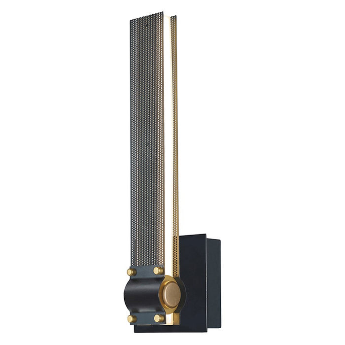 Eurofase Admiral 5in Wide Wall Sconce | Industrial Matte Black & Brass | Bathroom & Bedroom Accent Light | 18W Integrated LED | Dimmable | 37052-010