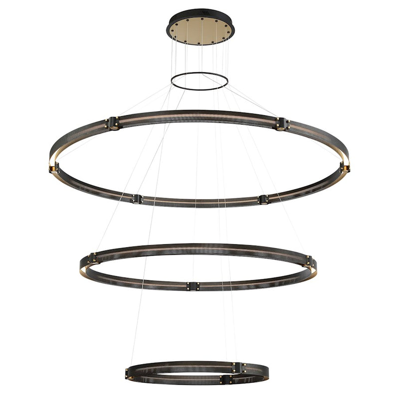 Eurofase Admiral 62in 3-Tier LED Round Chandelier | Matte Black Mesh & Brass Modern Statement Light | Foyer & Great Room Chandelier | 212W 3000K Dimmable | Model 37056-018