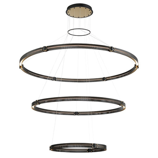 Eurofase Admiral 62in 3-Tier LED Round Chandelier | Matte Black Mesh & Brass Modern Statement Light | Foyer & Great Room Chandelier | 212W 3000K Dimmable | Model 37056-018