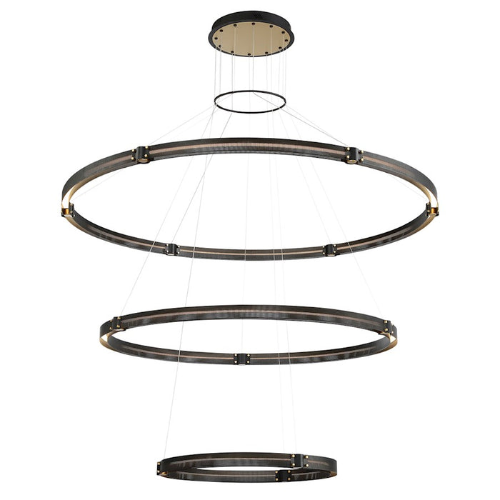 Eurofase Admiral 62in 3-Tier LED Round Chandelier | Matte Black Mesh & Brass Modern Statement Light | Foyer & Great Room Chandelier | 212W 3000K Dimmable | Model 37056-018