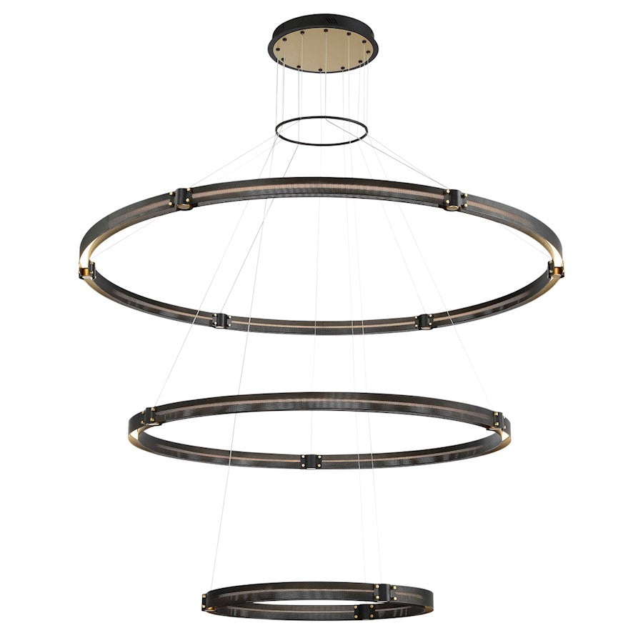 Eurofase Admiral 62in 3-Tier LED Round Chandelier | Matte Black Mesh & Brass Modern Statement Light | Foyer & Great Room Chandelier | 212W 3000K Dimmable | Model 37056-018