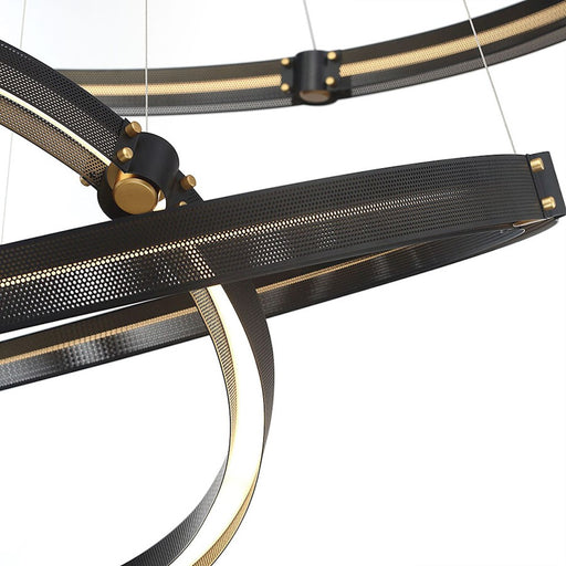 Eurofase Admiral 62in 3-Tier LED Round Chandelier | Matte Black Mesh & Brass Modern Statement Light | Foyer & Great Room Chandelier | 212W 3000K Dimmable | Model 37056-018
