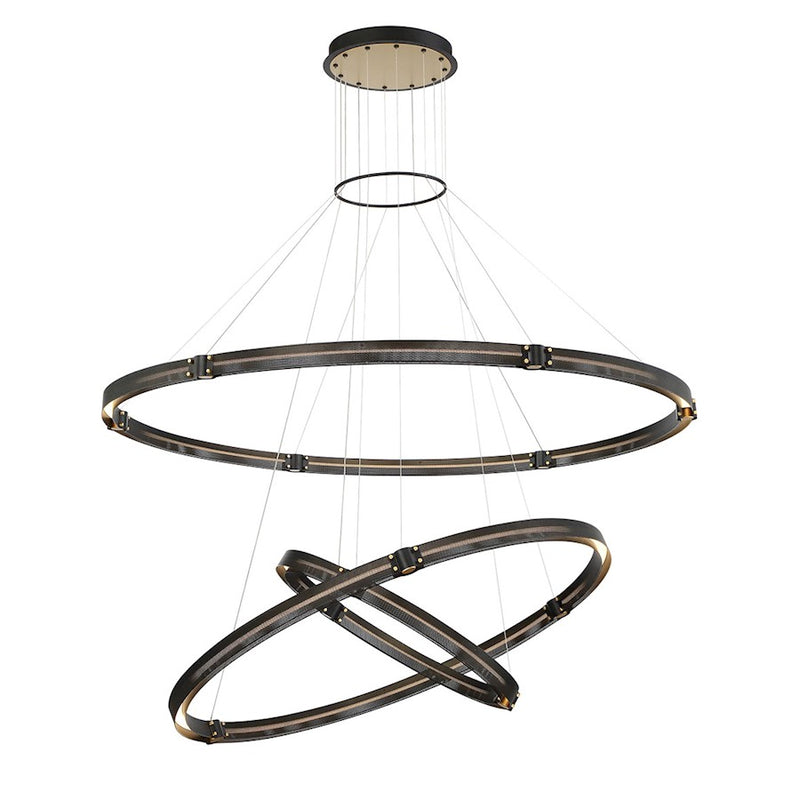 Eurofase Admiral 62in 3-Tier LED Round Chandelier | Matte Black Mesh & Brass Modern Statement Light | Foyer & Great Room Chandelier | 212W 3000K Dimmable | Model 37056-018