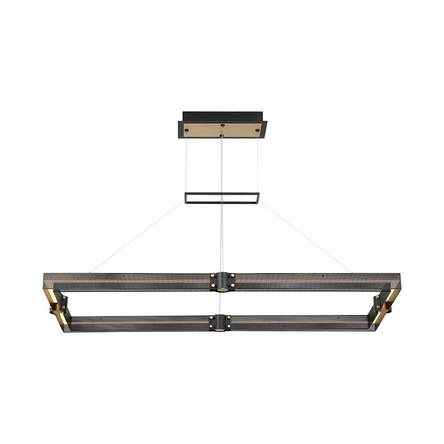 Eurofase Admiral 42in LED Linear Chandelier | Matte Black Mesh & Brass Modern Dining Light | Kitchen Island & Dining Room Pendant | 60W 3000K Dimmable | Model 37060-015