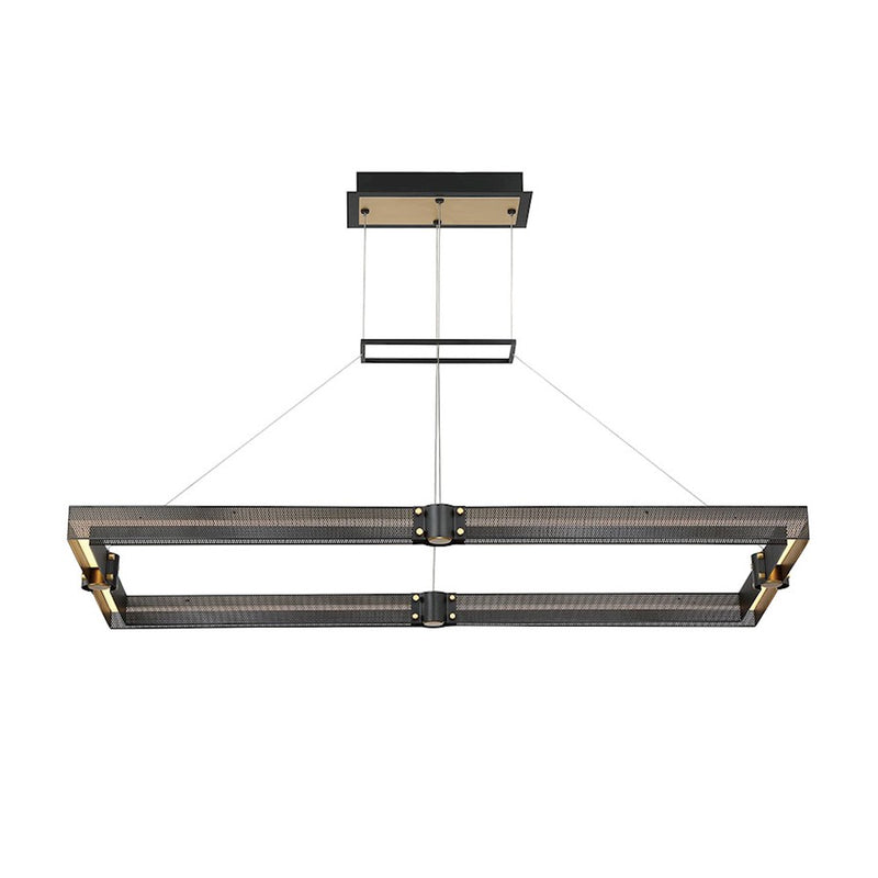 Eurofase Admiral 42in LED Linear Chandelier | Matte Black Mesh & Brass Modern Dining Light | Kitchen Island & Dining Room Pendant | 60W 3000K Dimmable | Model 37060-015