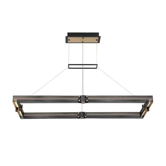 Eurofase Admiral 42in LED Linear Chandelier | Matte Black Mesh & Brass Modern Dining Light | Kitchen Island & Dining Room Pendant | 60W 3000K Dimmable | Model 37060-015