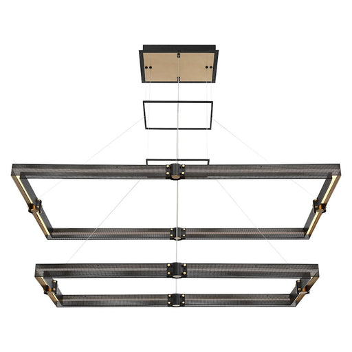 Eurofase Admiral 50in 2-Tier LED Chandelier | Matte Black Mesh & Brass Modern Statement Light | Dining Room & Foyer Chandelier | 134W 3000K Dimmable | Model 37061-012