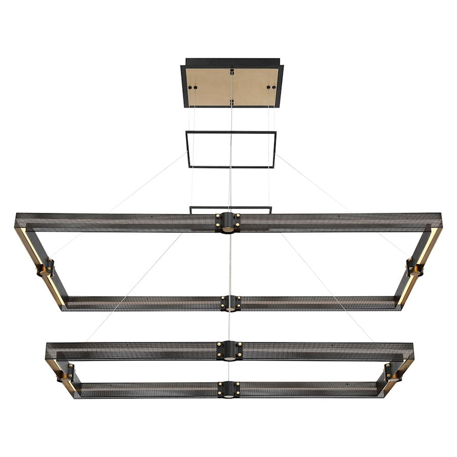 Eurofase Admiral 50in 2-Tier LED Chandelier | Matte Black Mesh & Brass Modern Statement Light | Dining Room & Foyer Chandelier | 134W 3000K Dimmable | Model 37061-012