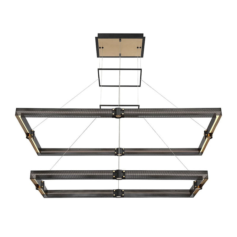 Eurofase Admiral 50in 2-Tier LED Chandelier | Matte Black Mesh & Brass Modern Statement Light | Dining Room & Foyer Chandelier | 134W 3000K Dimmable | Model 37061-012