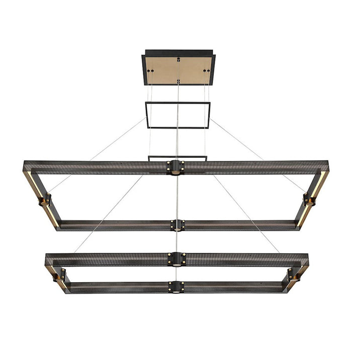 Eurofase Admiral 50in 2-Tier LED Chandelier | Matte Black Mesh & Brass Modern Statement Light | Dining Room & Foyer Chandelier | 134W 3000K Dimmable | Model 37061-012