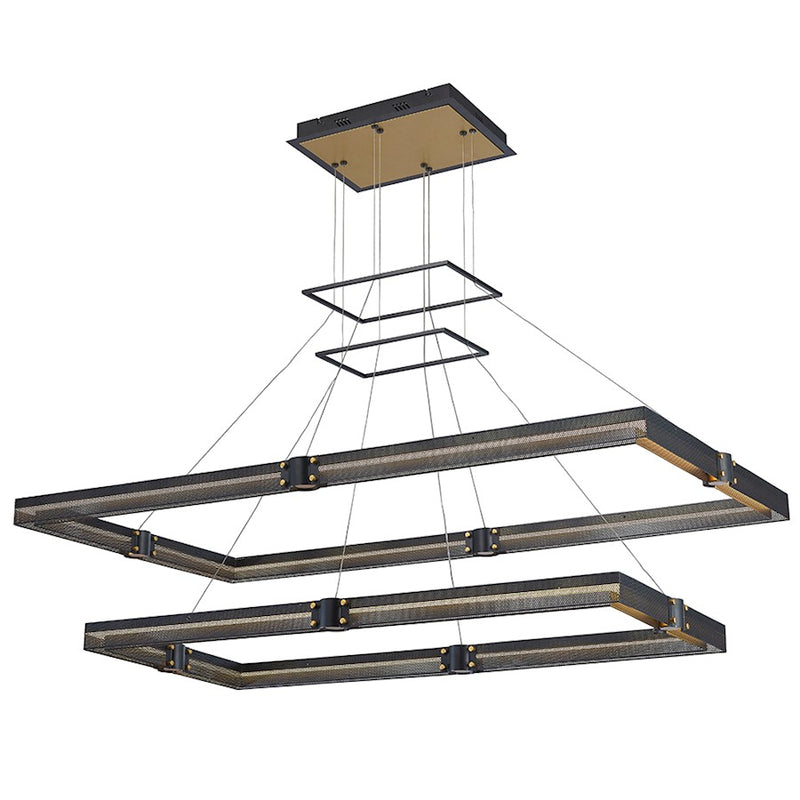 Eurofase Admiral 50in 2-Tier LED Chandelier | Matte Black Mesh & Brass Modern Statement Light | Dining Room & Foyer Chandelier | 134W 3000K Dimmable | Model 37061-012