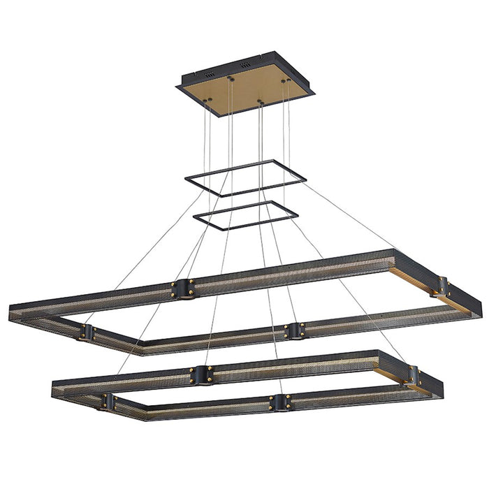 Eurofase Admiral 50in 2-Tier LED Chandelier | Matte Black Mesh & Brass Modern Statement Light | Dining Room & Foyer Chandelier | 134W 3000K Dimmable | Model 37061-012