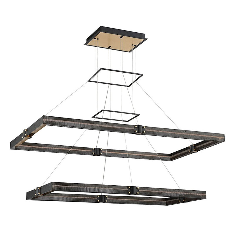 Eurofase Admiral 50in 2-Tier LED Chandelier | Matte Black Mesh & Brass Modern Statement Light | Dining Room & Foyer Chandelier | 134W 3000K Dimmable | Model 37061-012
