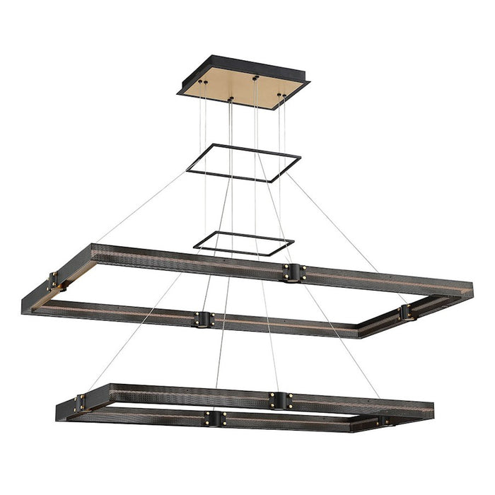 Eurofase Admiral 50in 2-Tier LED Chandelier | Matte Black Mesh & Brass Modern Statement Light | Dining Room & Foyer Chandelier | 134W 3000K Dimmable | Model 37061-012