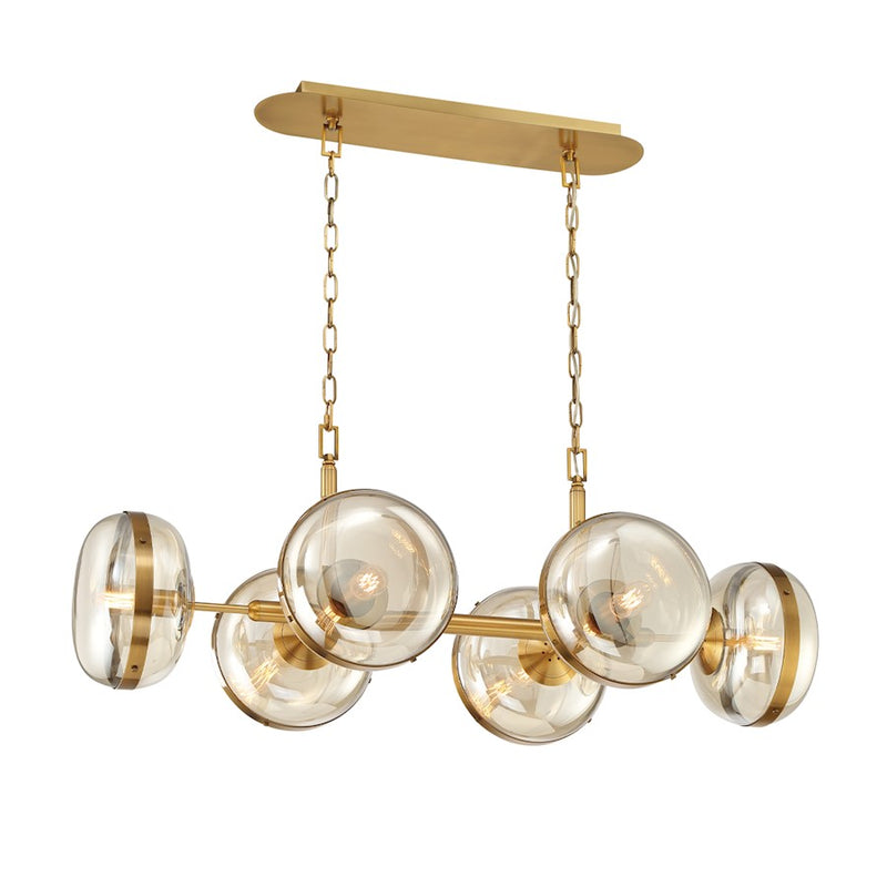 Eurofase 6 Light Oval Chandelier, Ancient Brass/Champagne