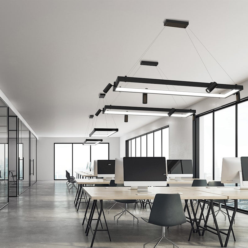 Eurofase Inward Rectangular LED Pendant, Matte Black/White
