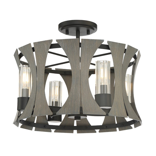 Eurofase 4 Light Semi Flush, Matte Black w/Grey Wood/Glass