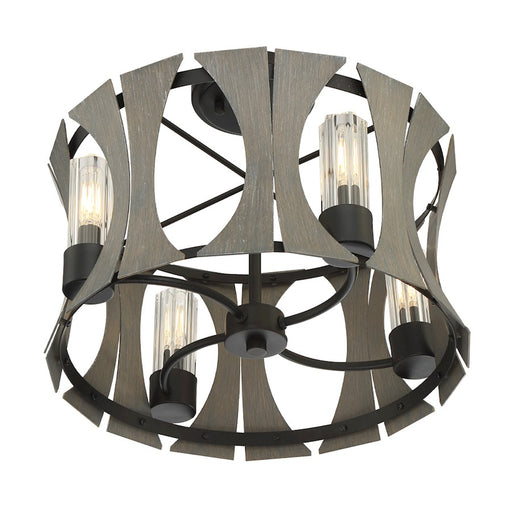 Eurofase 4 Light Semi Flush, Matte Black w/Grey Wood/Glass
