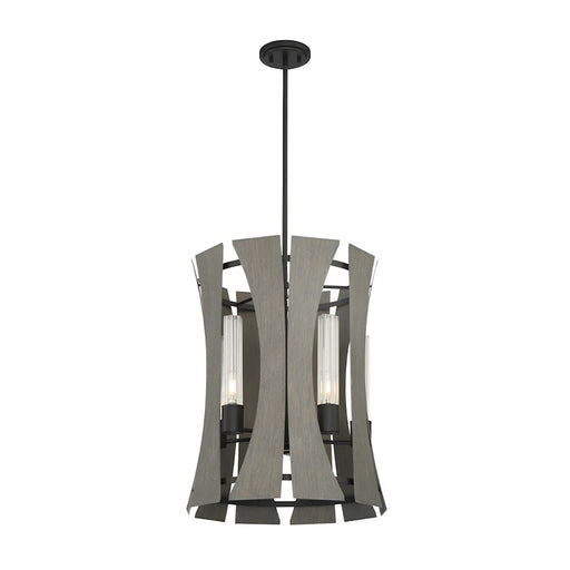 Eurofase 5 Light Chandelier, Matte Black w/Grey Wood/Glass
