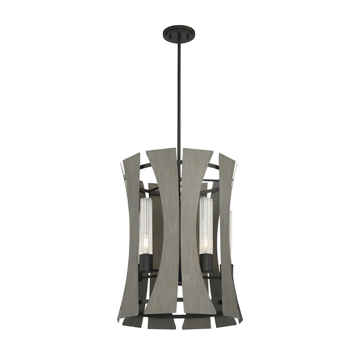 Eurofase 5 Light Chandelier, Matte Black w/Grey Wood/Glass