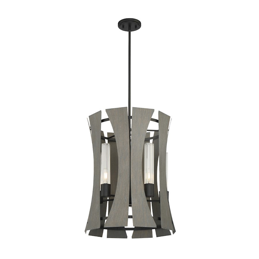 Eurofase 5 Light Chandelier, Matte Black w/Grey Wood/Glass