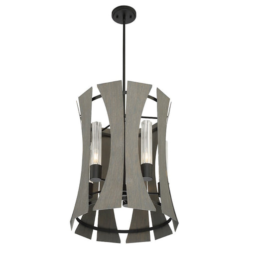 Eurofase 5 Light Chandelier, Matte Black w/Grey Wood/Glass