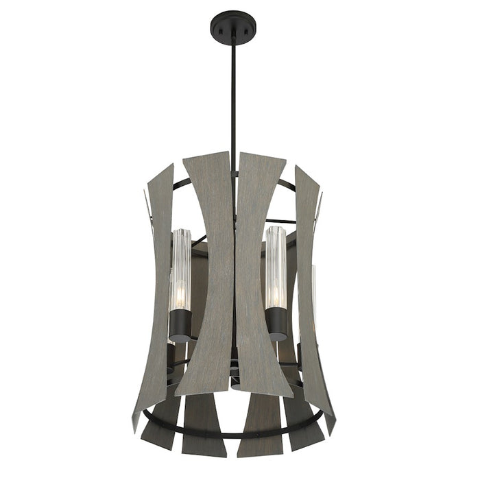 Eurofase 5 Light Chandelier, Matte Black w/Grey Wood/Glass