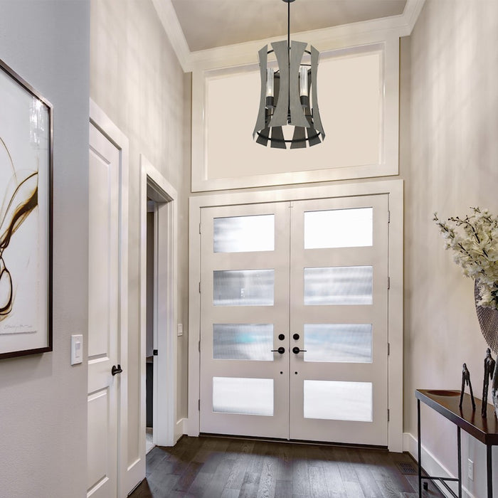 Eurofase 5 Light Chandelier, Matte Black w/Grey Wood/Glass