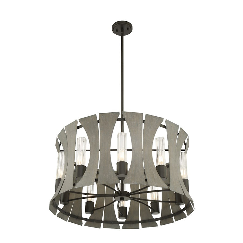 Eurofase 10 Light Chandelier, Matte Black With Grey Wood/Glass