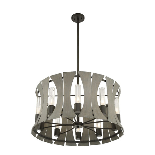 Eurofase 10 Light Chandelier, Matte Black With Grey Wood/Glass