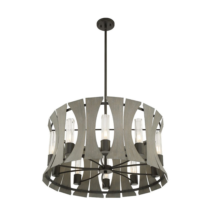 Eurofase 10 Light Chandelier, Matte Black With Grey Wood/Glass