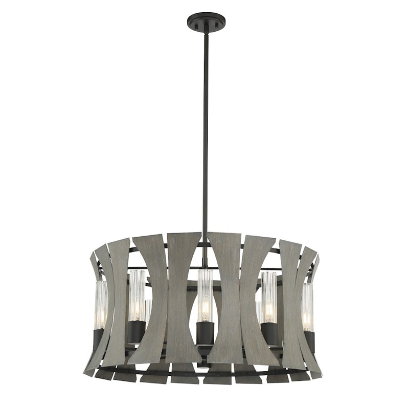 Eurofase 10 Light Chandelier, Matte Black With Grey Wood/Glass