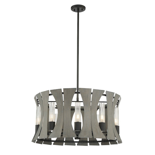 Eurofase 10 Light Chandelier, Matte Black With Grey Wood/Glass