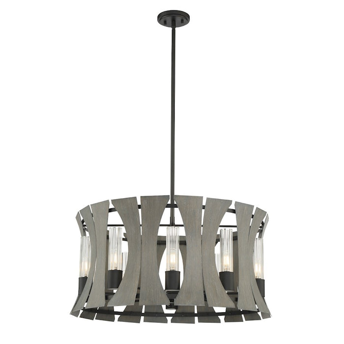 Eurofase 10 Light Chandelier, Matte Black With Grey Wood/Glass