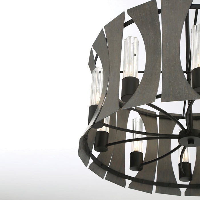 Eurofase 10 Light Chandelier, Matte Black With Grey Wood/Glass