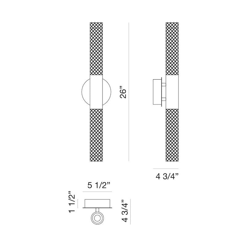 Eurofase Crossley 2 Light Wall Sconce, Chrome/Textured Roll