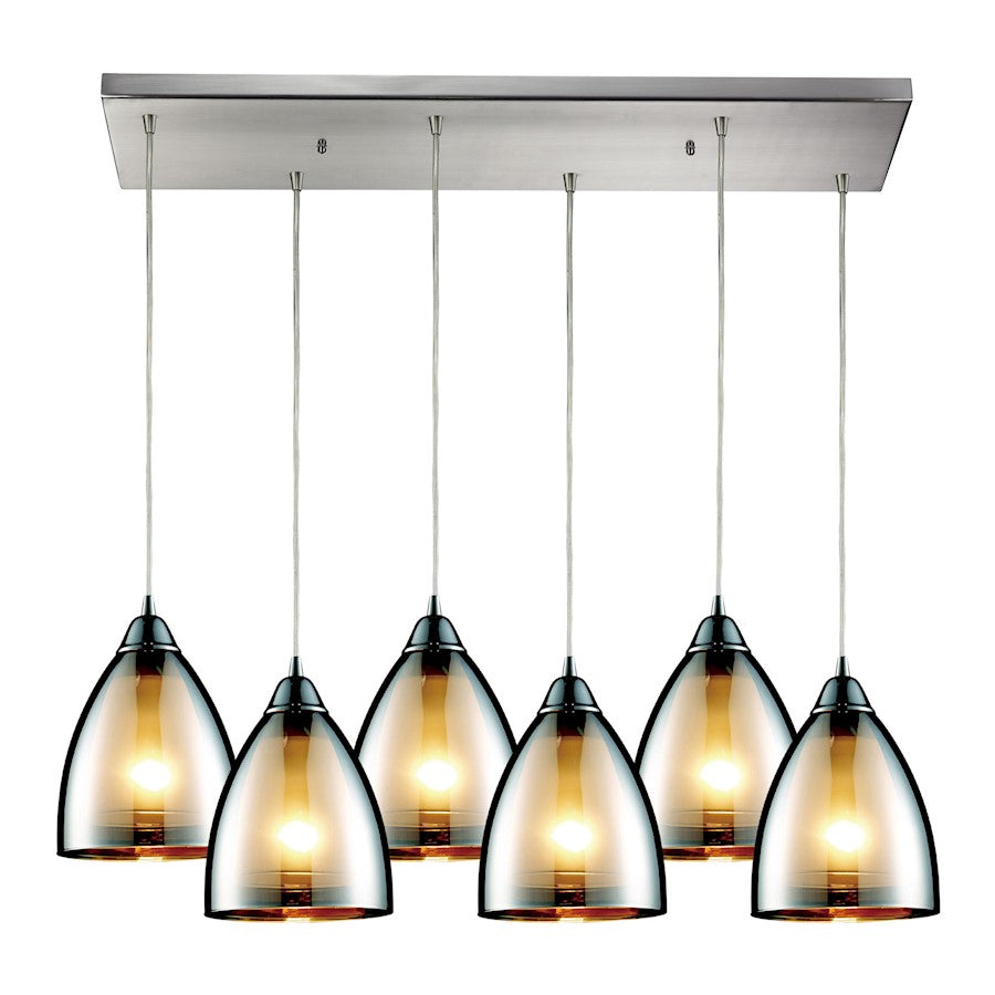 ELK Lighting Reflections 6-Light Rectangular Pendant, Nickel/Chrome