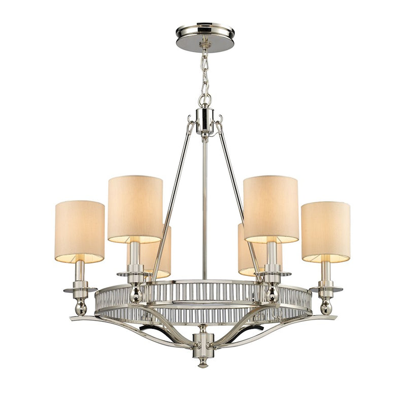 ELK Lighting Braxton 6-Light Chandelier, Nickel/Tan Fabric Shades